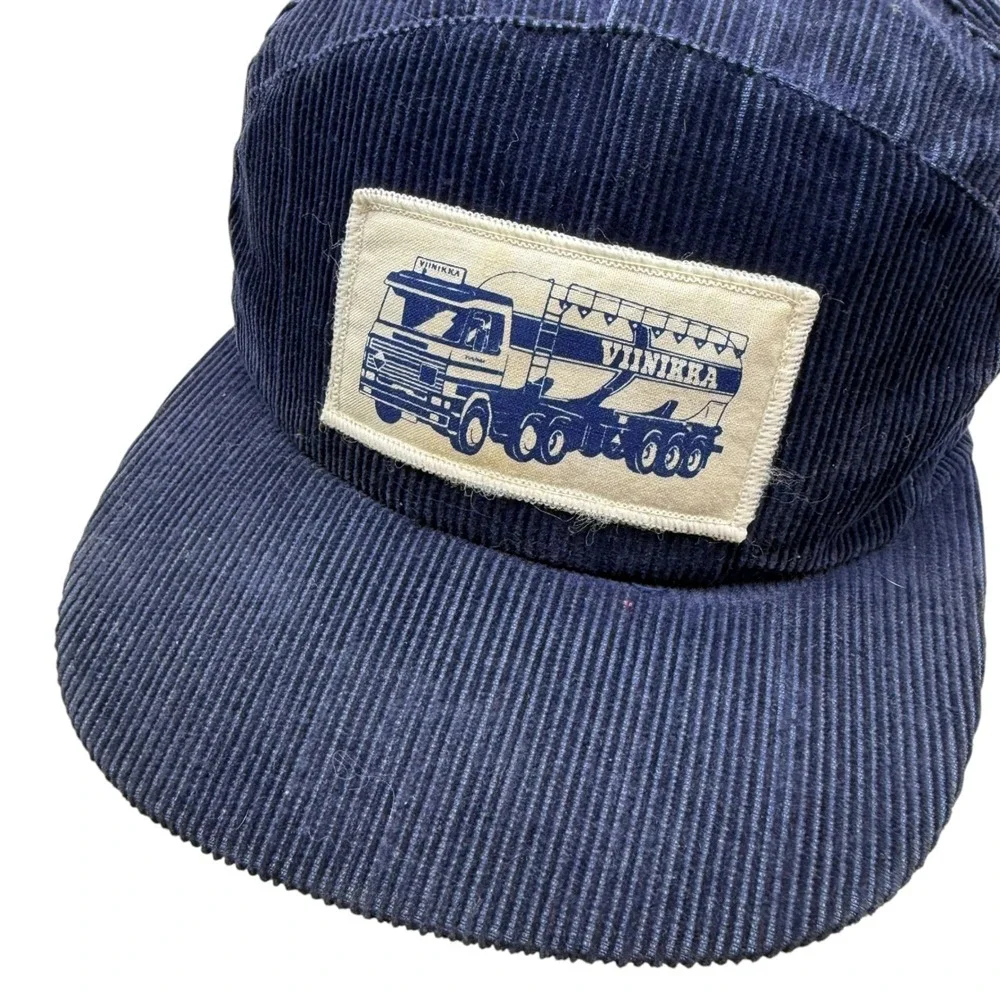 Lansilakki Ky Navy Blue Corduroy 5 Panel Hat Viinikka Trucking Patch Finland